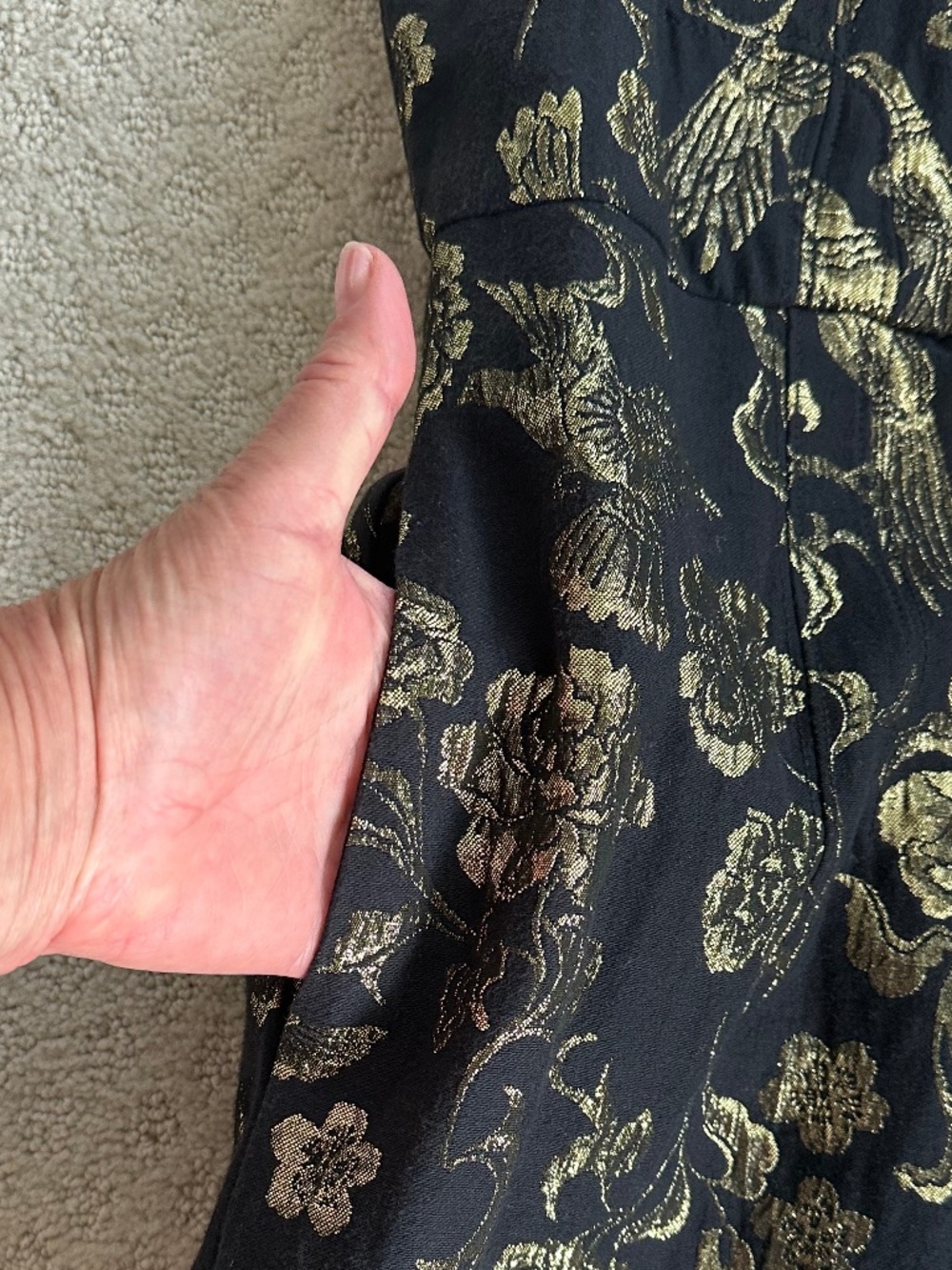 Maeve by Anthropologie Slim Jacquard Mini Dress Black/Gold 14 Metallic Floral - Picture 7 of 16